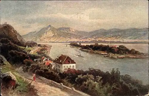 Künstler Ak Astudin, Rolandseck Remagen am Rhein, Hotel, Insel