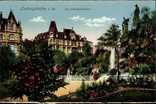 Ak Ludwigshafen am Rhein, Jubiläumsplatz, Statue