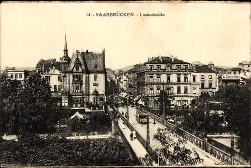 Ak Saarbrücken im Saarland, Louisenbrücke, Straßenbahn