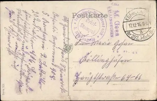 Ak Stempel Deutsche Feldpost 1. WK, 202. Inf. Div., Infanterie Regiment 408, 5. Komp.