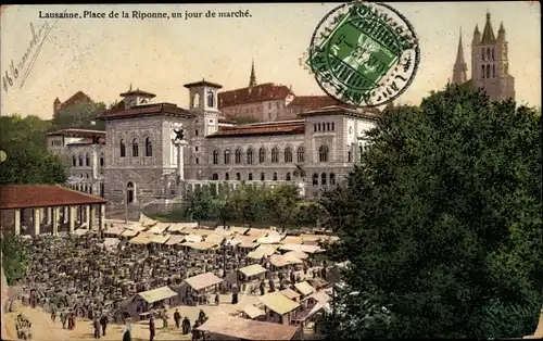 Ak Lausanne Kanton Waadt, Place de la Riponne, un jour de marché
