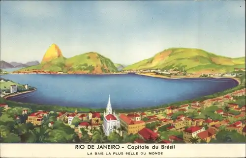 Künstler Ak Rio de Janeiro Brasilien, Panorama mit Zuckerhut