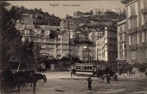 Ak Napoli Neapel Campania, Piazza Amadeo, Straßenbahn