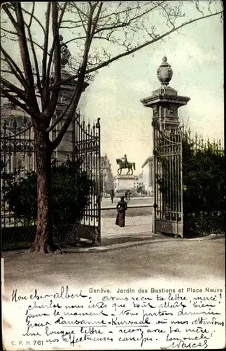 Ak Genève Genf Schweiz, Jardin des Bastions et Place Neuve