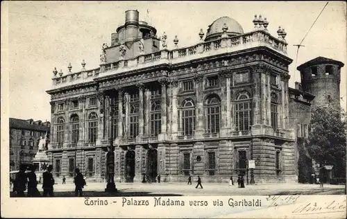 Ak Torino Turin Piemonte, Palazzo Madama verso via Garibaldi