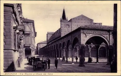 Ak Bologna Emilia Romagna, Via Mazini e Chiesa dei Servi