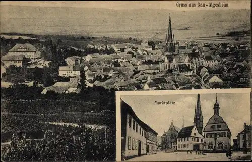 Ak Gau Algesheim am Rhein, Marktplatz, Panorama vom Ort