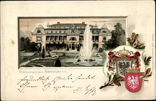 Präge Wappen Passepartout Ak Frankfurt am Main, Palmengarten