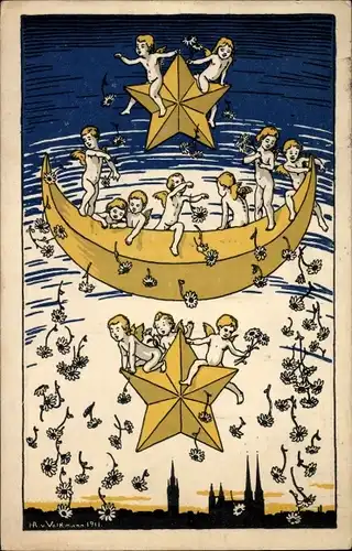 Künstler Ak Halle Saale, Engel mit Blumen, Wappen, Stern, Kinderhilfstag