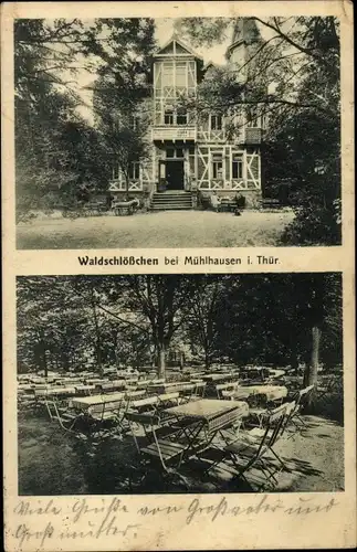 Ak Mühlhausen in Thüringen, Waldschlößchen, Terrasse
