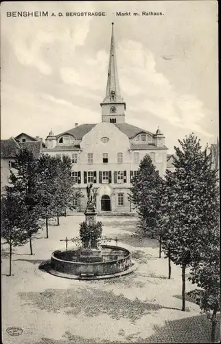 Ak Bensheim an der Bergstraße Hessen, Markt mit Rathaus