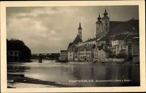 Ak Steyr in Oberösterreich, Zusammenfluss von Enns u. Steyr