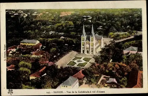 Ak Saigon Cochinchine Vietnam, Cathedrale, Luftbild