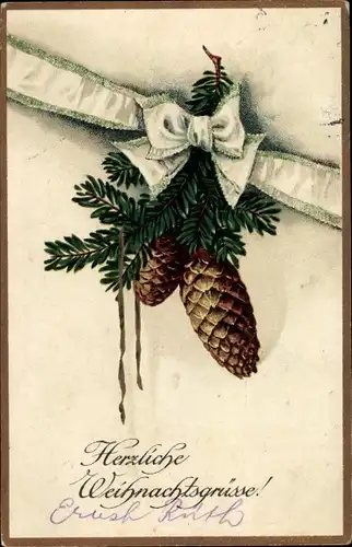 Ak Glückwunsch Weihnachten, Tannenzweige mit Zapfen