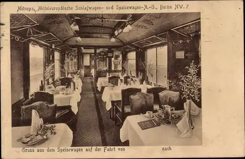 Ak Mitropa, Speisewagen, Innenansicht, Deutsche Eisenbahn