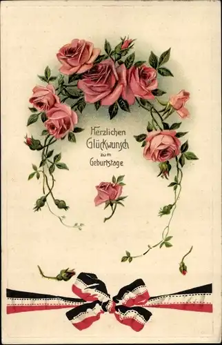 Präge Ak Glückwunsch Geburtstag, Rosenblüten, Patriotik