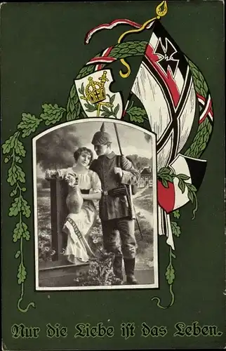 Ak Nur die Liebe ist das Leben, Deutscher Soldat mit Frau, I. WK