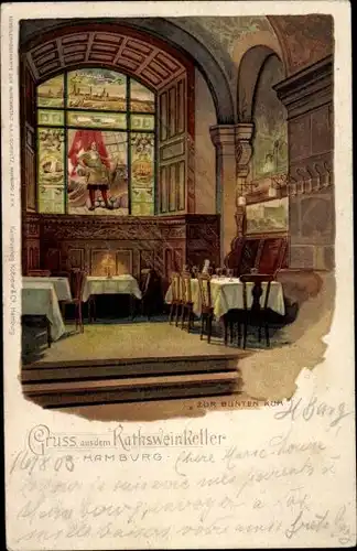 Litho Hamburg Mitte Altstadt, Ratsweinkeller, Innenansicht, Zur Bunten Kuh