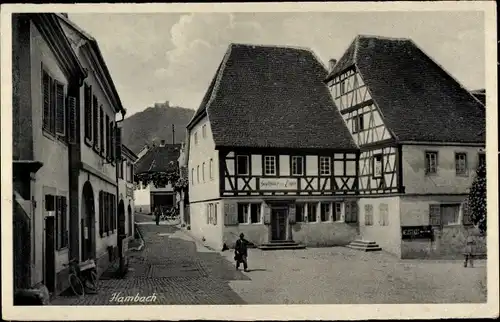 Ak Hambach Neustadt an der Weinstraße, Partie am Gasthaus zum Engel, Fachwerkhaus