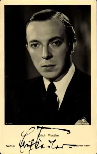 Ak Schauspieler Erich Fiedler, Portrait, Autogramm