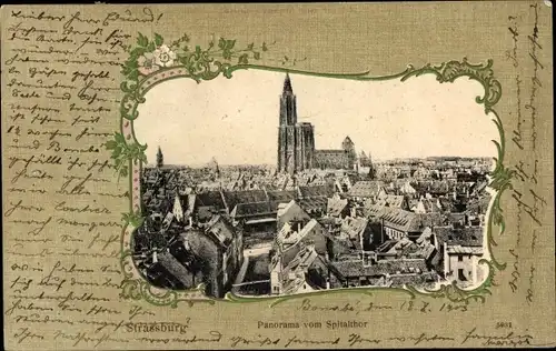 Passepartout Ak Strasbourg Straßburg Elsass Bas Rhin, Panorama vom Spitaltor