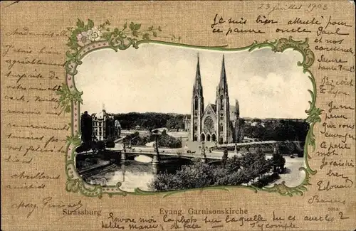 Passepartout Ak Strasbourg Straßburg Elsass Bas Rhin, Evangelische Garnisonskirche