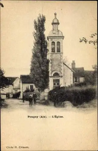 Ak Pougny Ain, L'église, Blick auf die Kirche, Straßenpartie im Ort
