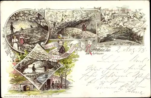 Litho Rottleben Kyffhäuserland in Thüringen, Gruß aus der Barbarossa Höhle