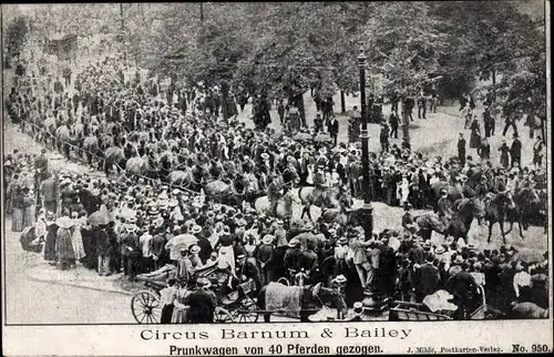 Ak Zirkus, Circus Barnum & Bailey, Prunkwagen von 40 Pferden gezogen