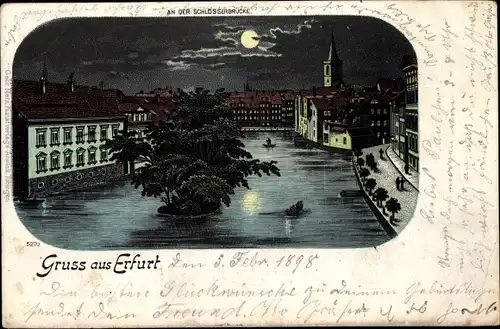 Mondschein Litho Erfurt in Thüringen, Partie an der Schlosserbrücke