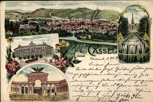 Litho Kassel in Hessen, Auetor, Herkules, Panorama, Postgebäude