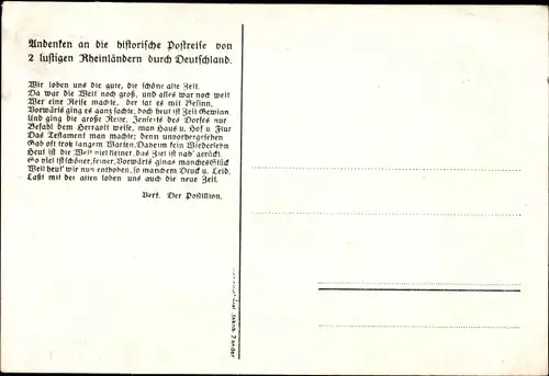 Ak Eschweiler Nordrhein Westfalen, Historische Postreise von 2 Rheinländern, Abfahrt vor dem Rathaus