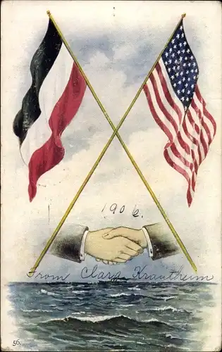 Ak Flagge Kaiserreich und USA, Handschlag
