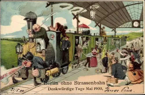 Litho Berlin ohne Straßenbahn, Denkwürdige Tage Mai 1900, Verkehrsstreik