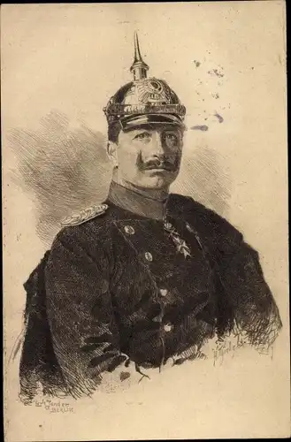 ganzsachen Künstler Ak Jander, Carl, Kaiser Wilhelm II., Pickelhaube
