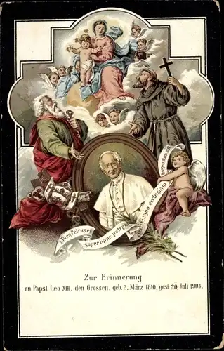 Litho Papst Leo XIII. der Große, Heilige, Engel