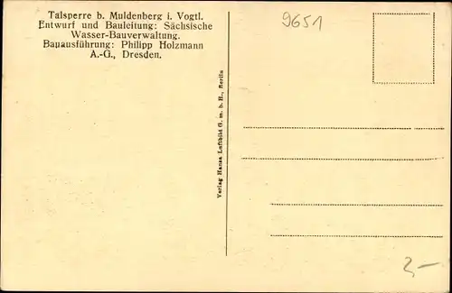 Ak Muldenberg Grünbach im Vogtland, Talsperre Muldenberg, Luftaufnahme