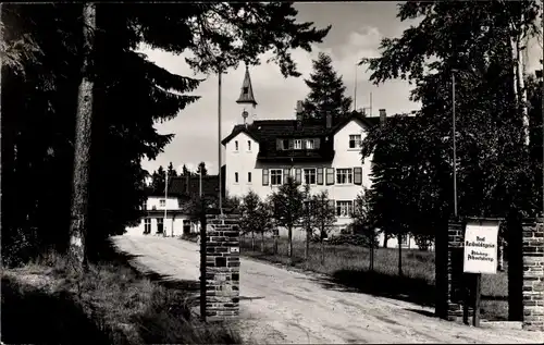 Ak Albertsberg Auerbach im Vogtland, Heilstätte, Eingangstor mit Schild