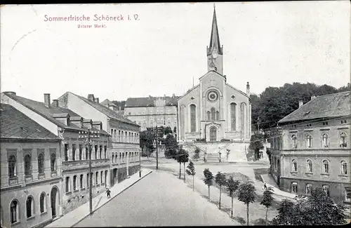 Ak Schöneck im Vogtland, Unterer Markt, Kirche