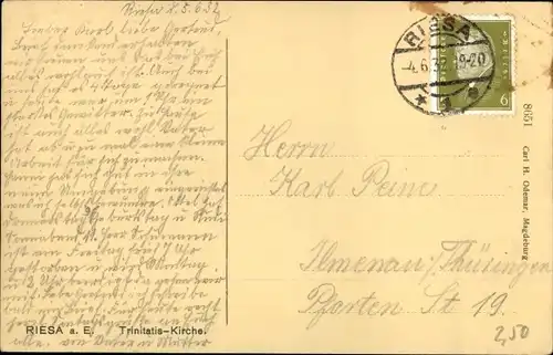 Ak Riesa an der Elbe Sachsen, Innenansicht der Trinitatiskirche, Altar, Kanzel