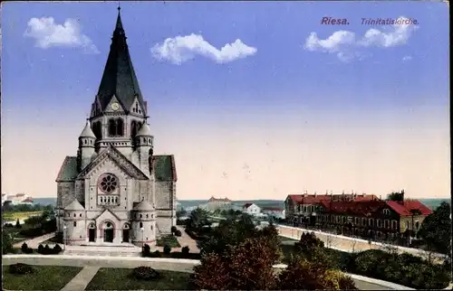 Ak Riesa an der Elbe Sachsen, Trinitatiskirche und Umgebung