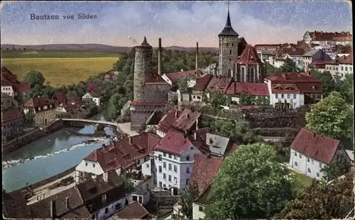 Ak Bautzen in der Oberlausitz, Stadtbild von Süden
