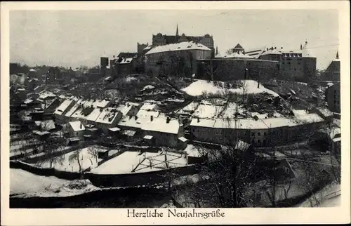 Ak Bautzen in der Oberlausitz, Schloss Ortenburg, Winteransicht, Neujahr