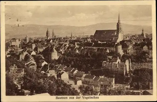 Ak Bautzen in der Oberlausitz, Stadt aus der Vogelschau