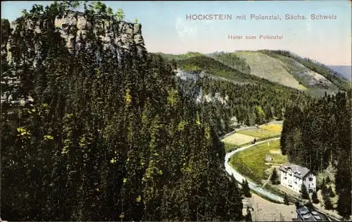 Ak Hohnstein Sächsische Schweiz, Hockstein im Polenztal, Hotel zum Polenztal