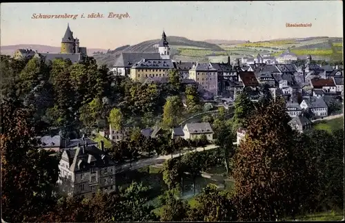 Ak Schwarzenberg im Erzgebirge Sachsen, Blick auf die Stadt, Realschule