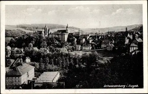 Ak Schwarzenberg im Erzgebirge Sachsen, Blick über den Ort, Teilansicht