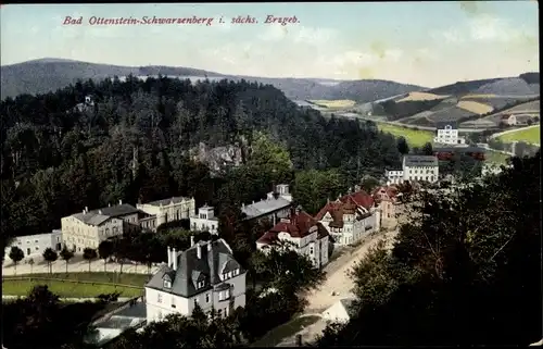 Ak Bad Ottenstein Schwarzenberg im Erzgebirge Sachsen, Blick ins Tal und auf Villen