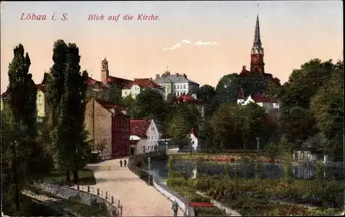 Ak Löbau in Sachsen, Ortsansicht, Blick auf die Kirche