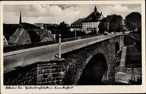 Ak Löbau in Sachsen, Hindenburgbrücke und Krankenhaus